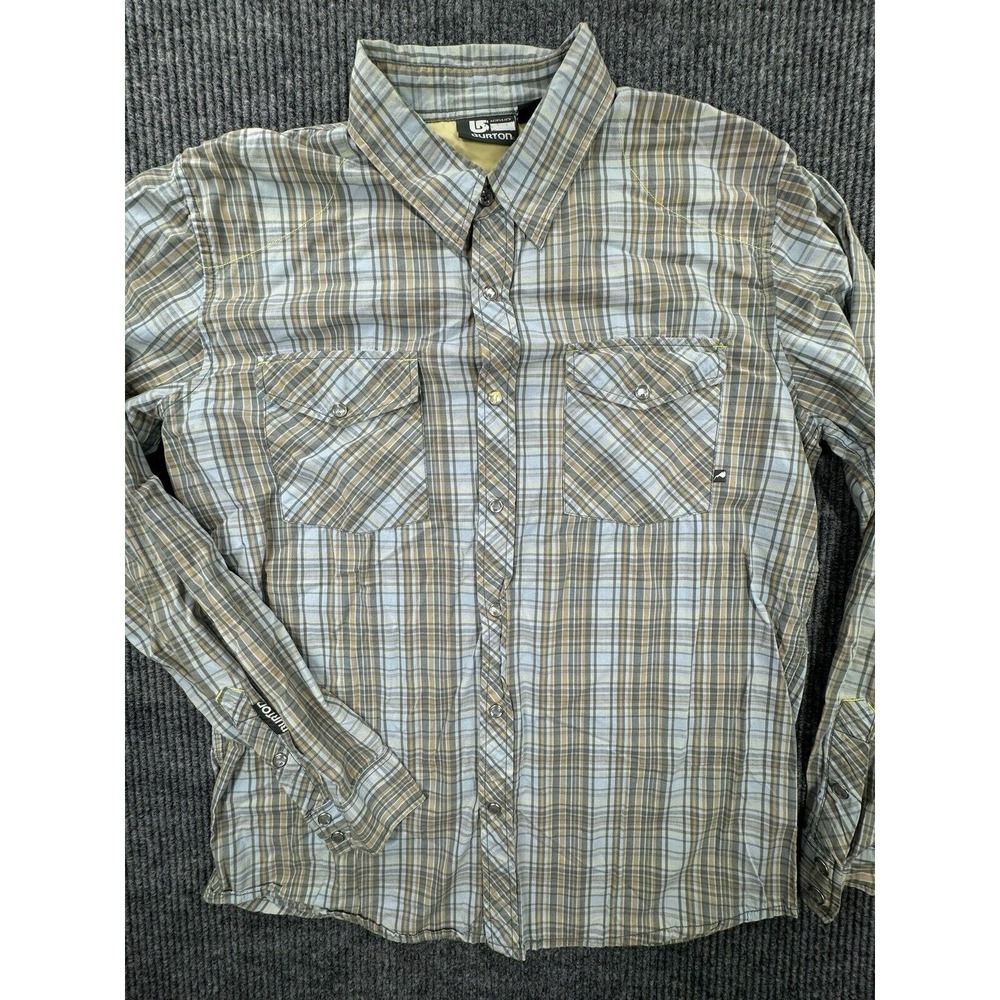 Burton Shirt Men's Medium‎ Green Plaid Long Sleeve Button Down Pearl Snap